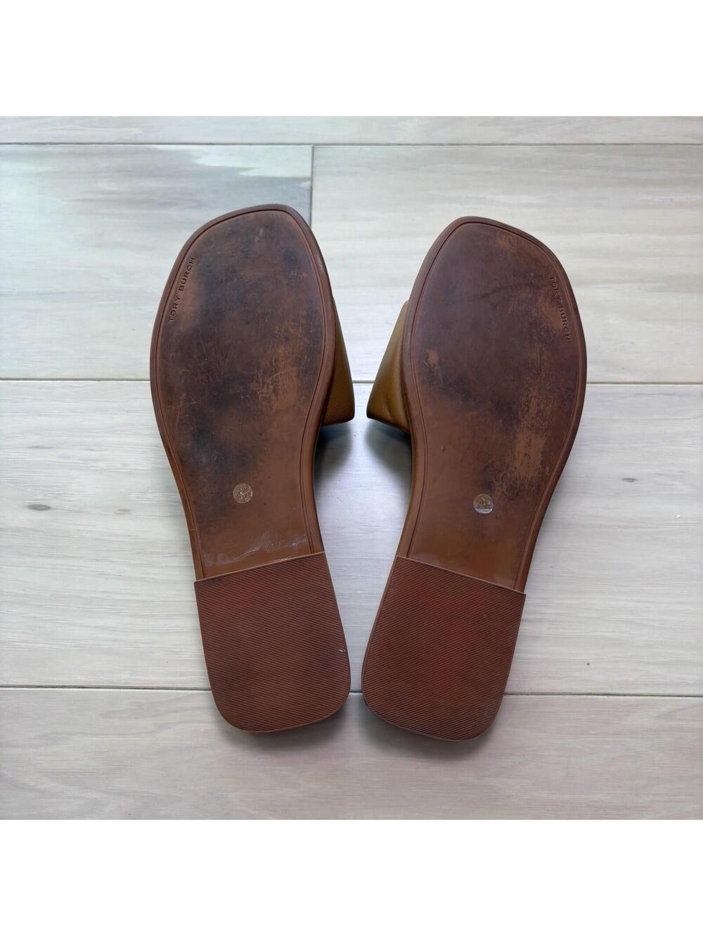 Tory Burch Ines Slide Sandals Brown Leather Double T Logo Women’s Size 9.5 M - Picture 7 of 7